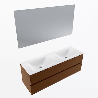 MONDIAZ VICA 140cm badmeubel onderkast Rust 4 lades. Wastafel CLOUD dubbel zonder kraangat, kleur Talc met spiegel LED.