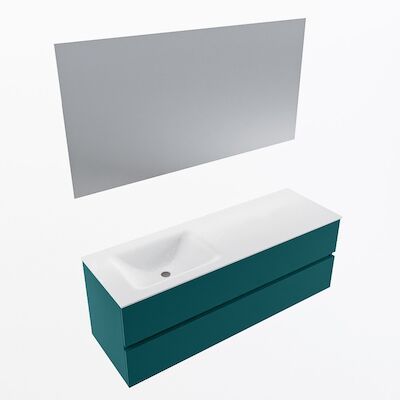 MONDIAZ VICA 140cm badmeubel onderkast Smag 2 lades. Wastafel CLOUD links 1 kraangat, kleur Talc met spiegel LED.