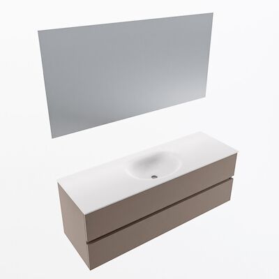 MONDIAZ VICA 140cm badmeubel onderkast Smoke 2 lades. Wastafel Moon midden zonder kraangat, kleur Talc met spiegel LED.