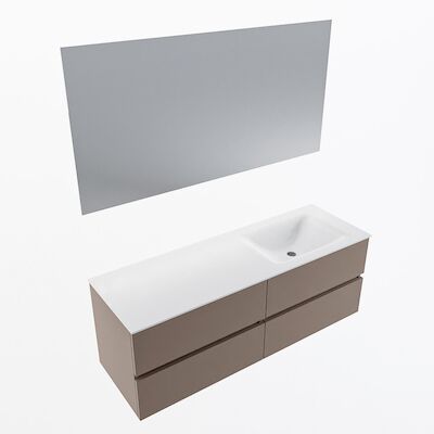 MONDIAZ VICA 140cm badmeubel onderkast Smoke 4 lades. Wastafel CLOUD rechts 1 kraangat, kleur Talc met spiegel LED.