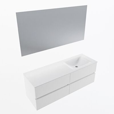 MONDIAZ VICA 140cm badmeubel onderkast Talc 4 lades. Wastafel CLOUD rechts 1 kraangat, kleur Talc met spiegel LED.