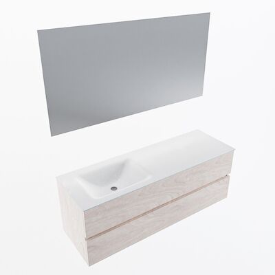 MONDIAZ VICA 140cm badmeubel onderkast Underlayment 2 lades. Wastafel CLOUD links 1 kraangat, kleur Talc met spiegel LED.