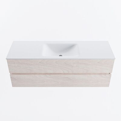 MONDIAZ VICA 140cm badmeubel onderkast Underlayment 2 lades. Wastafel CLOUD midden 1 kraangat, kleur Talc.