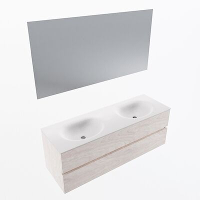 MONDIAZ VICA 140cm badmeubel onderkast Underlayment 2 lades. Wastafel Moon dubbel 2 kraangaten, kleur Talc met spiegel LED.