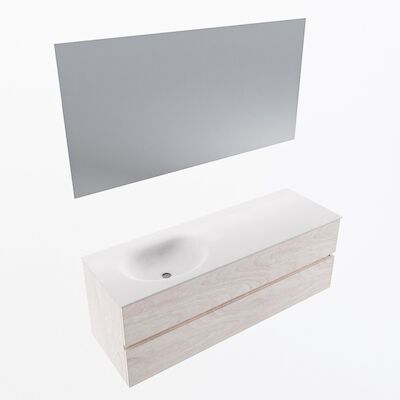 MONDIAZ VICA 140cm badmeubel onderkast Underlayment 2 lades. Wastafel Moon links 1 kraangat, kleur Talc met spiegel LED.