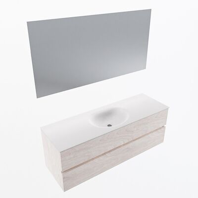 MONDIAZ VICA 140cm badmeubel onderkast Underlayment 2 lades. Wastafel Moon midden 1 kraangat, kleur Talc met spiegel LED.