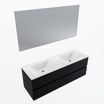 MONDIAZ VICA 140cm badmeubel onderkast Urban 2 lades. Wastafel CLOUD dubbel 2 kraangaten, kleur Talc met spiegel LED.