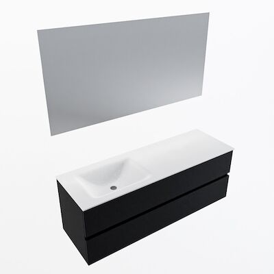 MONDIAZ VICA 140cm badmeubel onderkast Urban 2 lades. Wastafel CLOUD links zonder kraangat, kleur Talc met spiegel LED.