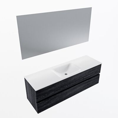MONDIAZ VICA 150cm badmeubel onderkast Antracite 2 lades. Wastafel CLOUD midden 1 kraangat, kleur Talc met spiegel LED.