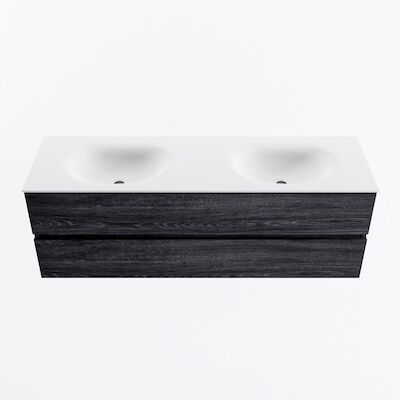 MONDIAZ VICA 150cm badmeubel onderkast Antracite 2 lades. Wastafel MOON dubbel 2 kraangaten, kleur Talc.