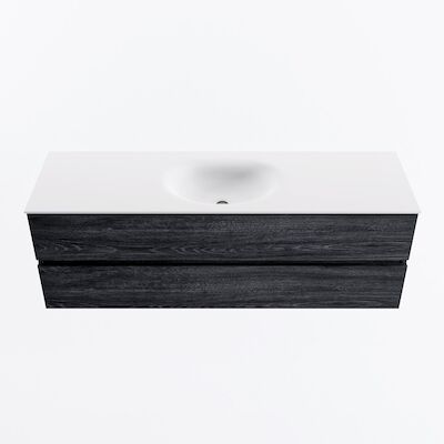 MONDIAZ VICA 150cm badmeubel onderkast Antracite 2 lades. Wastafel MOON midden 1 kraangat, kleur Talc.