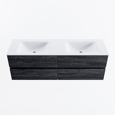 MONDIAZ VICA 150cm badmeubel onderkast Antracite 4 lades. Wastafel CLOUD dubbel zonder kraangat, kleur Talc.