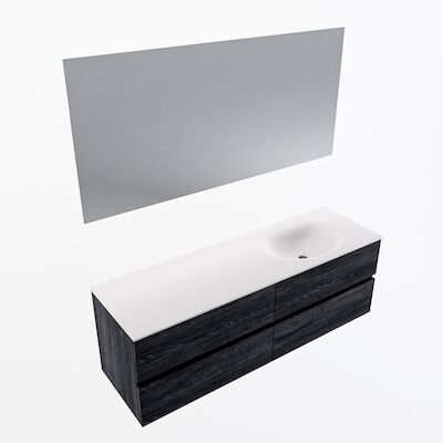 MONDIAZ VICA 150cm badmeubel onderkast Antracite 4 lades. Wastafel Moon rechts zonder kraangat, kleur Talc met spiegel LED.