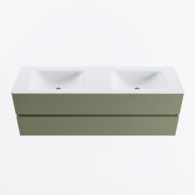 MONDIAZ VICA 150cm badmeubel onderkast Army 2 lades. Wastafel CLOUD dubbel 2 kraangaten, kleur Talc.