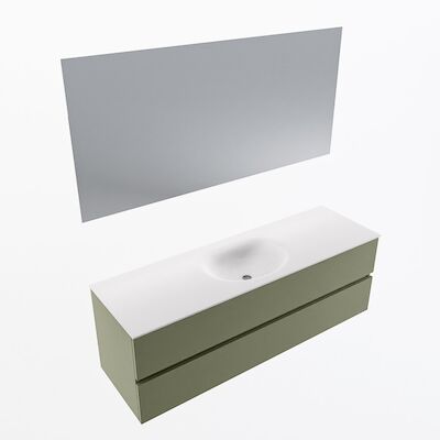 MONDIAZ VICA 150cm badmeubel onderkast Army 2 lades. Wastafel Moon midden zonder kraangat, kleur Talc met spiegel LED.