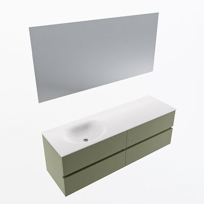 MONDIAZ VICA 150cm badmeubel onderkast Army 4 lades. Wastafel Moon links zonder kraangat, kleur Talc met spiegel LED.