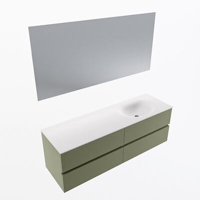 MONDIAZ VICA 150cm badmeubel onderkast Army 4 lades. Wastafel Moon rechts zonder kraangat, kleur Talc met spiegel LED.