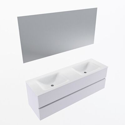 MONDIAZ VICA 150cm badmeubel onderkast Cale 2 lades. Wastafel CLOUD dubbel 2 kraangaten, kleur Talc met spiegel LED.