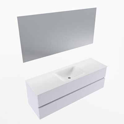 MONDIAZ VICA 150cm badmeubel onderkast Cale 2 lades. Wastafel CLOUD midden 1 kraangat, kleur Talc met spiegel LED.