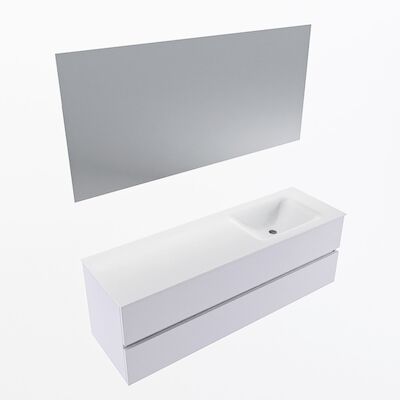 MONDIAZ VICA 150cm badmeubel onderkast Cale 2 lades. Wastafel CLOUD rechts 1 kraangat, kleur Talc met spiegel LED.