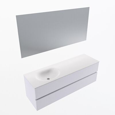 MONDIAZ VICA 150cm badmeubel onderkast Cale 2 lades. Wastafel Moon links zonder kraangat, kleur Talc met spiegel LED.