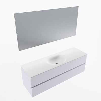MONDIAZ VICA 150cm badmeubel onderkast Cale 2 lades. Wastafel Moon midden 1 kraangat, kleur Talc met spiegel LED.