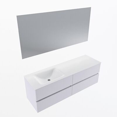 MONDIAZ VICA 150cm badmeubel onderkast Cale 4 lades. Wastafel CLOUD links zonder kraangat, kleur Talc met spiegel LED.
