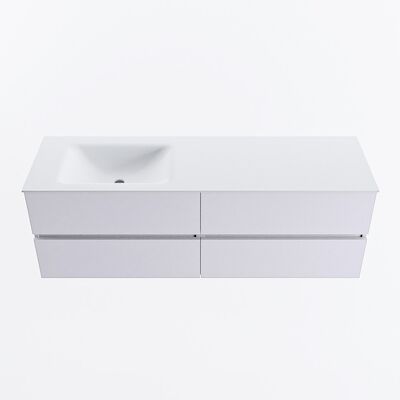 MONDIAZ VICA 150cm badmeubel onderkast Cale 4 lades. Wastafel CLOUD links zonder kraangat, kleur Talc.