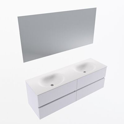 MONDIAZ VICA 150cm badmeubel onderkast Cale 4 lades. Wastafel Moon dubbel 2 kraangaten, kleur Talc met spiegel LED.