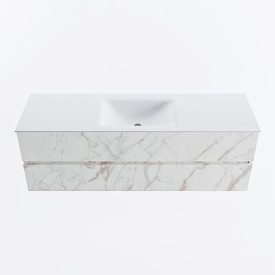 MONDIAZ VICA 150cm badmeubel onderkast Carrara 2 lades. Wastafel CLOUD midden zonder kraangat, kleur Talc.