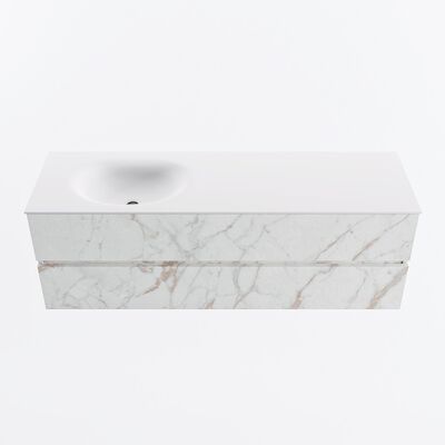 MONDIAZ VICA 150cm badmeubel onderkast Carrara 2 lades. Wastafel MOON links zonder kraangat, kleur Talc.