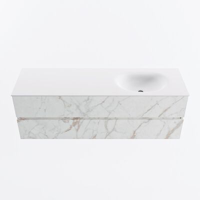 MONDIAZ VICA 150cm badmeubel onderkast Carrara 2 lades. Wastafel MOON rechts 1 kraangat, kleur Talc.
