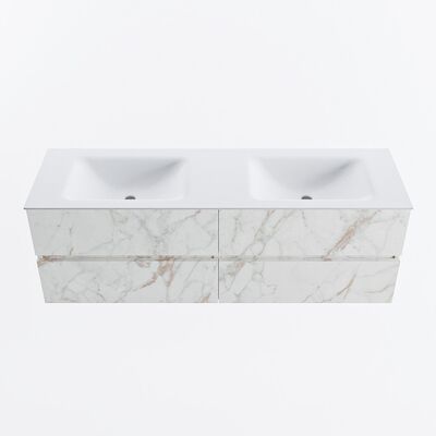 MONDIAZ VICA 150cm badmeubel onderkast Carrara 4 lades. Wastafel CLOUD dubbel 2 kraangaten, kleur Talc.