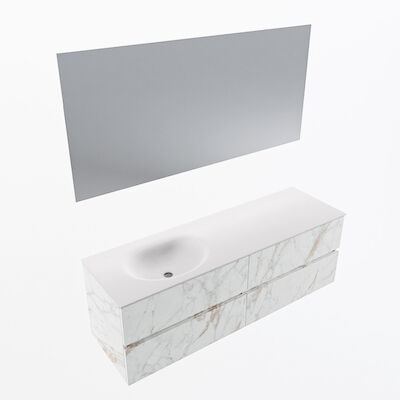 MONDIAZ VICA 150cm badmeubel onderkast Carrara 4 lades. Wastafel Moon links 1 kraangat, kleur Talc met spiegel LED.