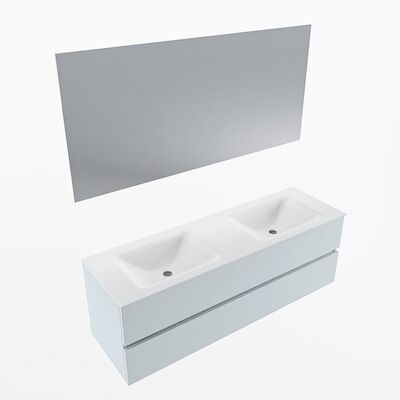 MONDIAZ VICA 150cm badmeubel onderkast Clay 2 lades. Wastafel CLOUD dubbel zonder kraangat, kleur Talc met spiegel LED.