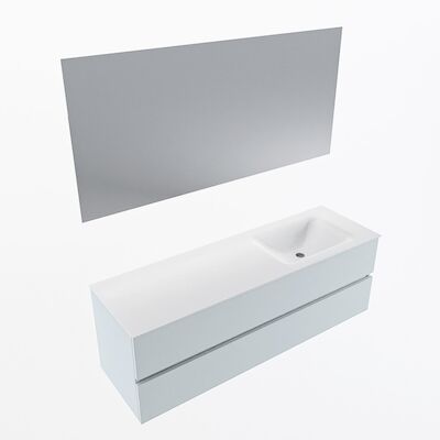 MONDIAZ VICA 150cm badmeubel onderkast Clay 2 lades. Wastafel CLOUD rechts 1 kraangat, kleur Talc met spiegel LED.