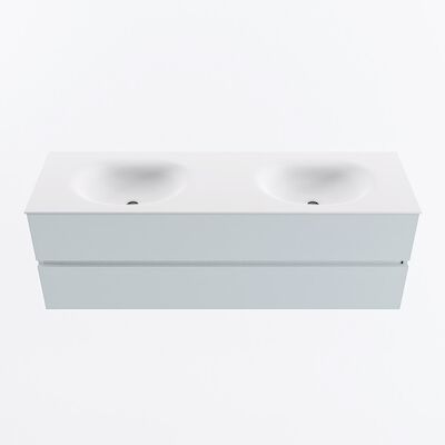 MONDIAZ VICA 150cm badmeubel onderkast Clay 2 lades. Wastafel MOON dubbel 2 kraangaten, kleur Talc.