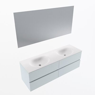 MONDIAZ VICA 150cm badmeubel onderkast Clay 4 lades. Wastafel Moon dubbel zonder kraangat, kleur Talc met spiegel LED.