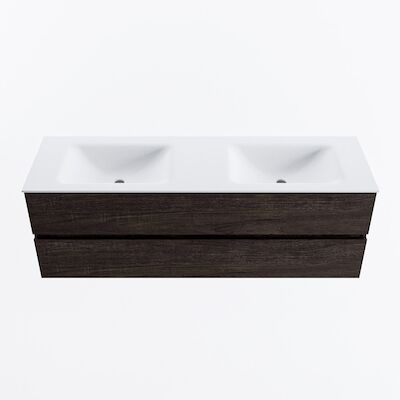MONDIAZ VICA 150cm badmeubel onderkast Dark Brown 2 lades. Wastafel CLOUD dubbel 2 kraangaten, kleur Talc.