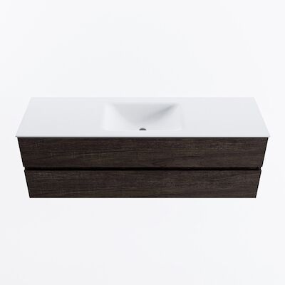 MONDIAZ VICA 150cm badmeubel onderkast Dark Brown 2 lades. Wastafel CLOUD midden 1 kraangat, kleur Talc.
