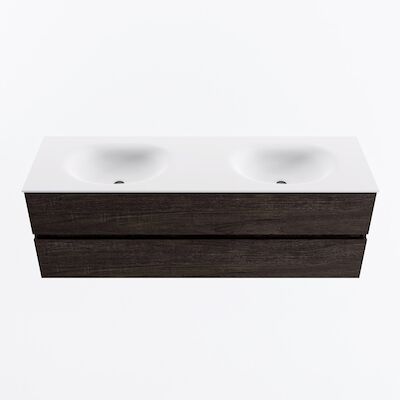 MONDIAZ VICA 150cm badmeubel onderkast Dark Brown 2 lades. Wastafel MOON dubbel 2 kraangaten, kleur Talc.