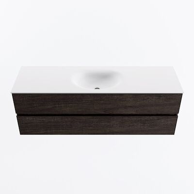 MONDIAZ VICA 150cm badmeubel onderkast Dark Brown 2 lades. Wastafel MOON midden 1 kraangat, kleur Talc.