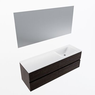 MONDIAZ VICA 150cm badmeubel onderkast Dark Brown 4 lades. Wastafel CLOUD rechts 1 kraangat, kleur Talc met spiegel LED.