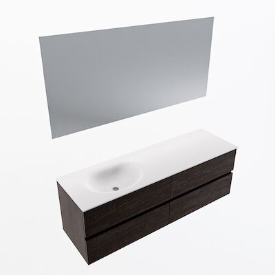 MONDIAZ VICA 150cm badmeubel onderkast Dark Brown 4 lades. Wastafel Moon links zonder kraangat, kleur Talc met spiegel LED.