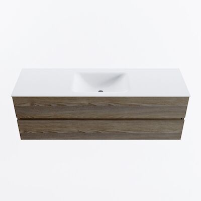 MONDIAZ VICA 150cm badmeubel onderkast Dark Brown Grey 2 lades. Wastafel CLOUD midden 1 kraangat, kleur Talc.