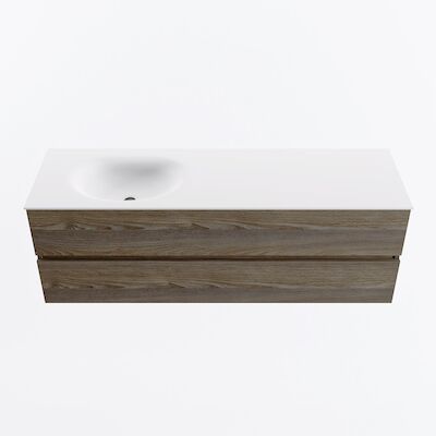 MONDIAZ VICA 150cm badmeubel onderkast Dark Brown Grey 2 lades. Wastafel MOON links 1 kraangat, kleur Talc.