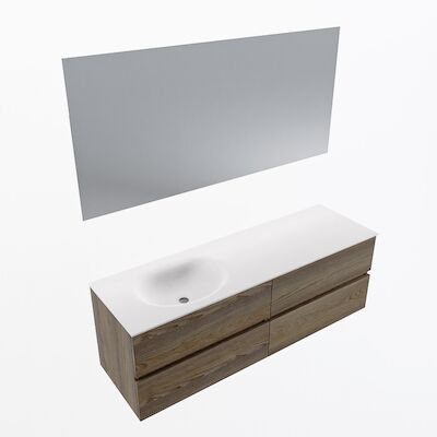 MONDIAZ VICA 150cm badmeubel onderkast Dark Brown Grey 4 lades. Wastafel Moon links zonder kraangat, kleur Talc met spiegel LED.
