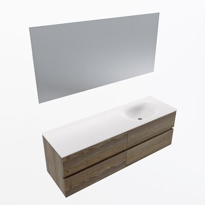 MONDIAZ VICA 150cm badmeubel onderkast Dark Brown Grey 4 lades. Wastafel Moon rechts zonder kraangat, kleur Talc met spiegel LED.