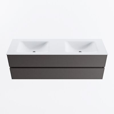 MONDIAZ VICA 150cm badmeubel onderkast Dark Grey 2 lades. Wastafel CLOUD dubbel 2 kraangaten, kleur Talc.