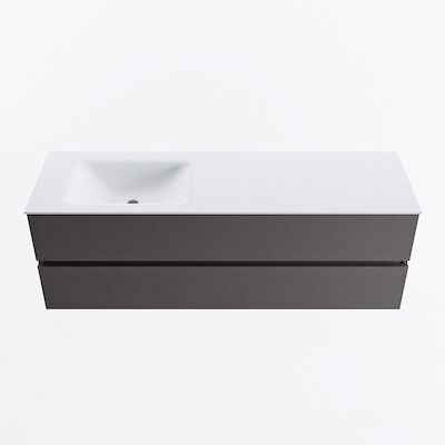 MONDIAZ VICA 150cm badmeubel onderkast Dark Grey 2 lades. Wastafel CLOUD links zonder kraangat, kleur Talc.
